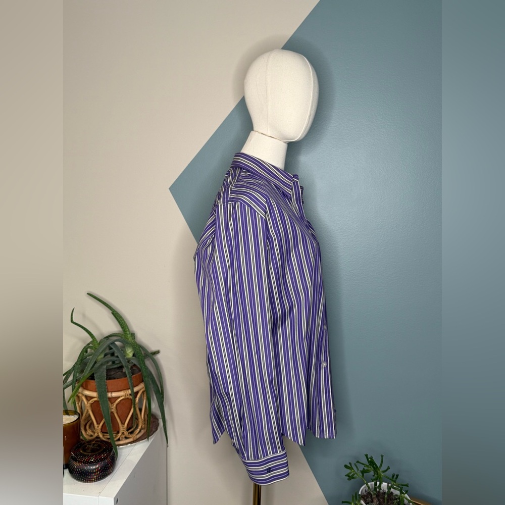 Lauren Ralph Lauren Purple Striped Cotton Button Down Shirt XL classic 90 - Picture 4 of 13